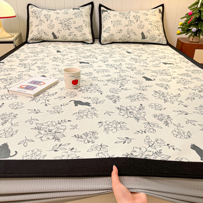 91家纺网 家纺一手货源 找家纺 安哆啦家纺 2025新款A类印花冰藤凉席针织棉牛奶丝夏被夏凉被空调被四件套 猫先生