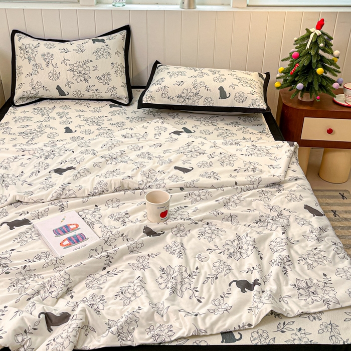 91家纺网 家纺一手货源 找家纺 安哆啦家纺 2025新款A类印花冰藤凉席针织棉牛奶丝夏被夏凉被空调被四件套 猫先生