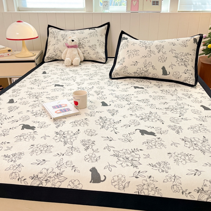 91家纺网 家纺一手货源 找家纺 安哆啦家纺 2025新款A类印花冰藤凉席针织棉牛奶丝夏被夏凉被空调被四件套 猫先生