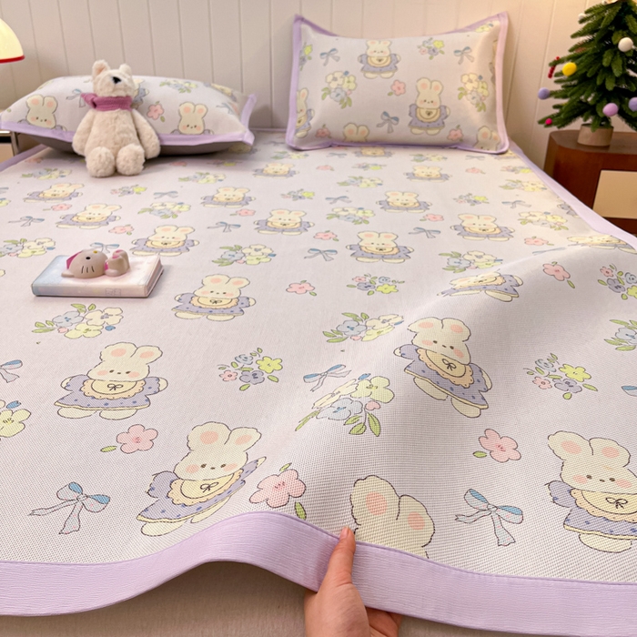 91家纺网 家纺一手货源 找家纺 安哆啦家纺 2025新款A类印花冰藤凉席针织棉牛奶丝夏被夏凉被空调被四件套 萌小兔