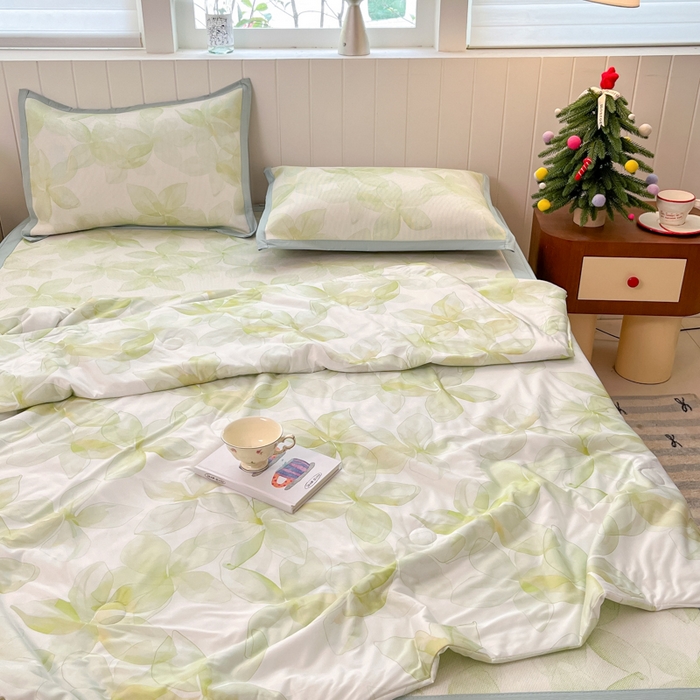 91家纺网 家纺一手货源 找家纺 安哆啦家纺 2025新款A类印花冰藤凉席针织棉牛奶丝夏被夏凉被空调被四件套 清新怡人