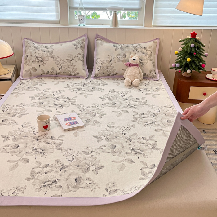 91家纺网 家纺一手货源 找家纺 安哆啦家纺 2025新款A类印花冰藤凉席针织棉牛奶丝夏被夏凉被空调被四件套 写意人生