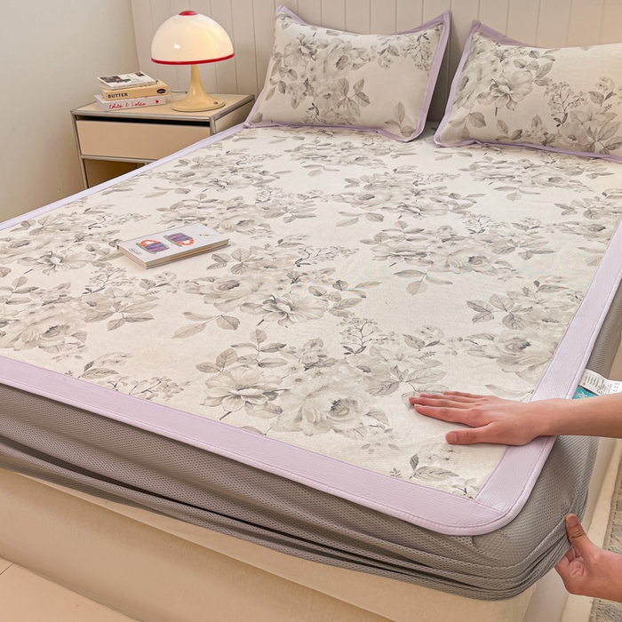 91家纺网 家纺一手货源 找家纺 安哆啦家纺 2025新款A类印花冰藤凉席针织棉牛奶丝夏被夏凉被空调被四件套 写意人生