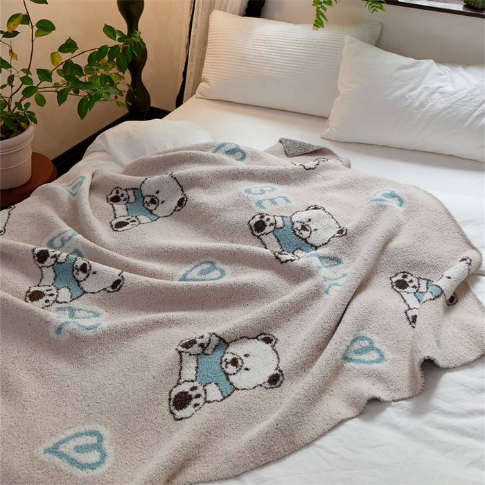 91家纺网 家纺一手货源 找家纺 暖绵绵2025新款半边绒涤纶混纺毯子抱枕套 贝尔熊