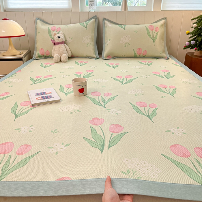 91家纺网 家纺一手货源 找家纺 安哆啦家纺 2025新款A类印花冰藤凉席针织棉牛奶丝夏被夏凉被空调被四件套 郁金香