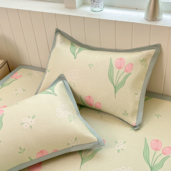 91家纺网 家纺一手货源 找家纺 安哆啦家纺 2025新款A类印花冰藤凉席针织棉牛奶丝夏被夏凉被空调被四件套 郁金香