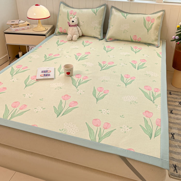 91家纺网 家纺一手货源 找家纺 安哆啦家纺 2025新款A类印花冰藤凉席针织棉牛奶丝夏被夏凉被空调被四件套 郁金香