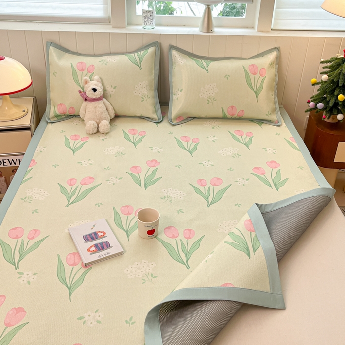 91家纺网 家纺一手货源 找家纺 安哆啦家纺 2025新款A类印花冰藤凉席针织棉牛奶丝夏被夏凉被空调被四件套 郁金香