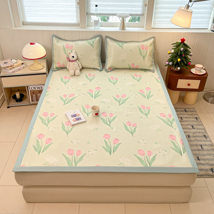 91家纺网 家纺一手货源 找家纺 安哆啦家纺 2025新款A类印花冰藤凉席针织棉牛奶丝夏被夏凉被空调被四件套 郁金香