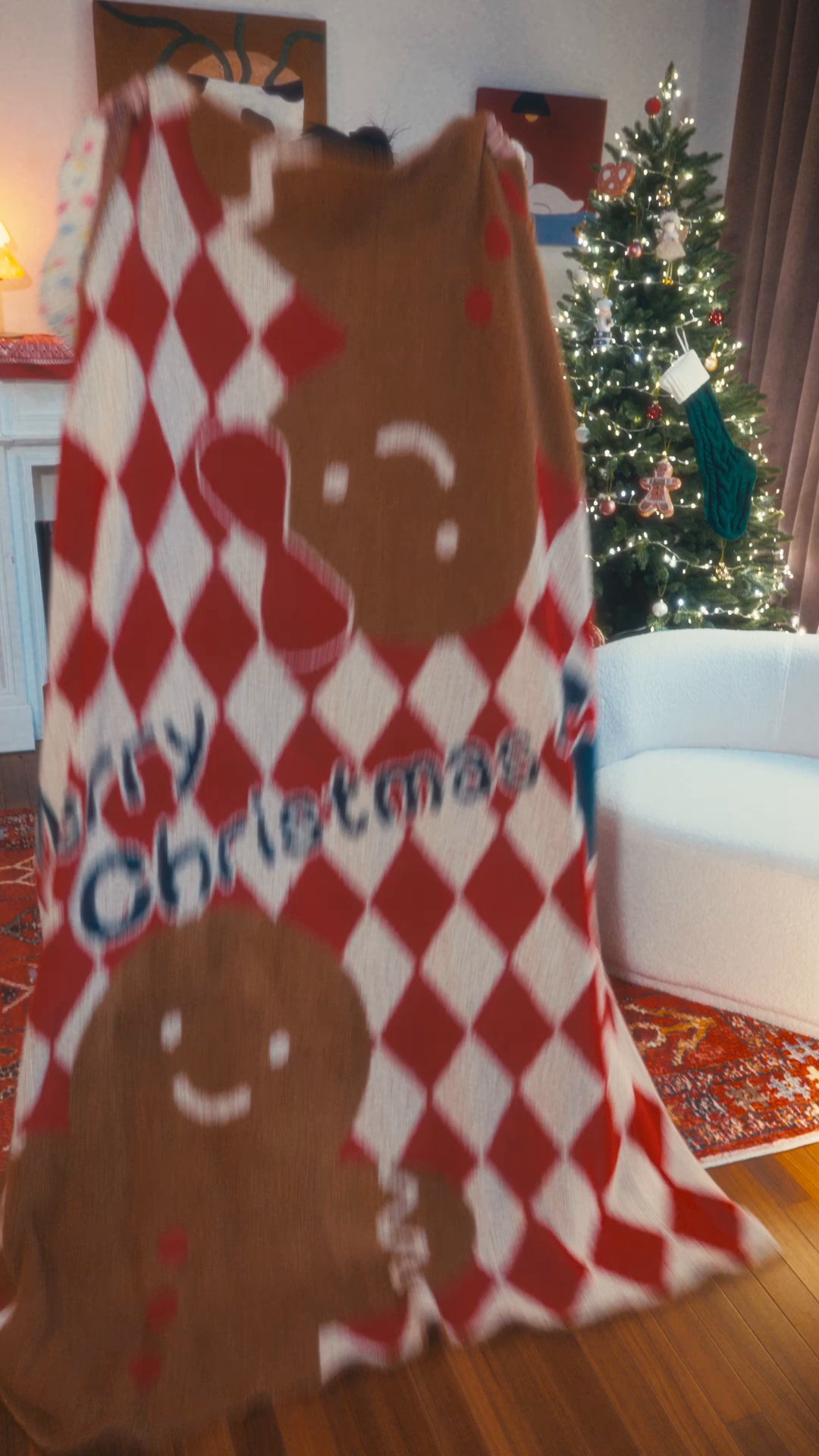 91家纺网 家纺一手货源 找家纺 暖绵绵2025新款半边绒涤纶混纺毯子抱枕套 姜饼心愿