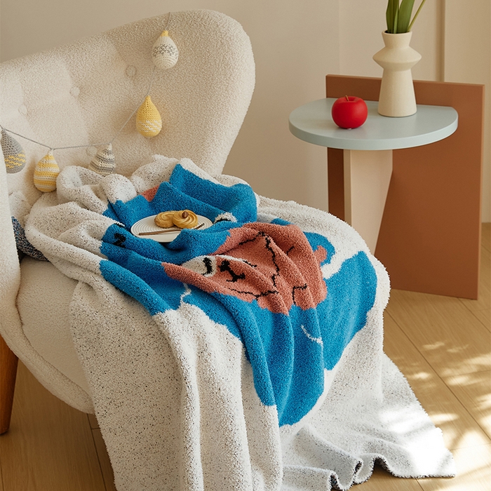 暖绵绵2025新款半边绒涤纶混纺毯子抱枕套 比恩兔