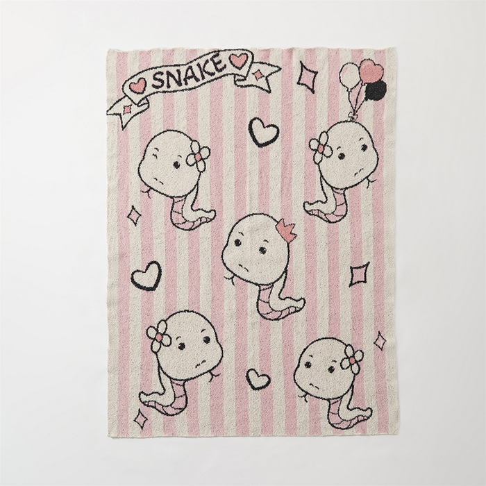 91家纺网 家纺一手货源 找家纺 暖绵绵2025新款半边绒涤纶混纺毯子抱枕套 斯内克-粉