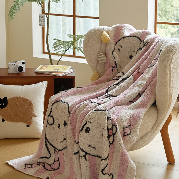 暖绵绵2025新款半边绒涤纶混纺毯子抱枕套 斯内克-粉