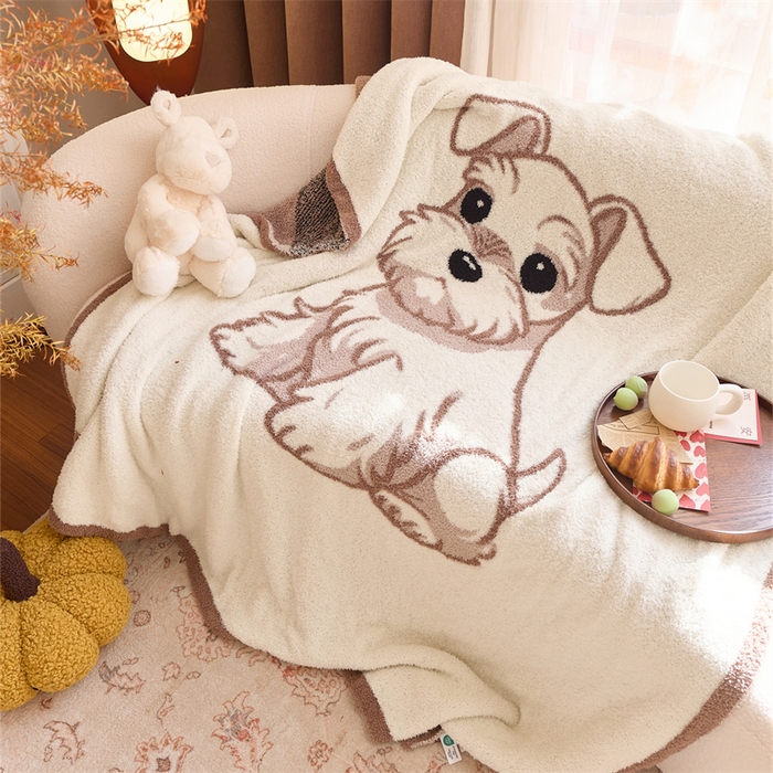 暖绵绵2025新款半边绒涤纶混纺毯子抱枕套 狗狗四小只-鲁哈斯