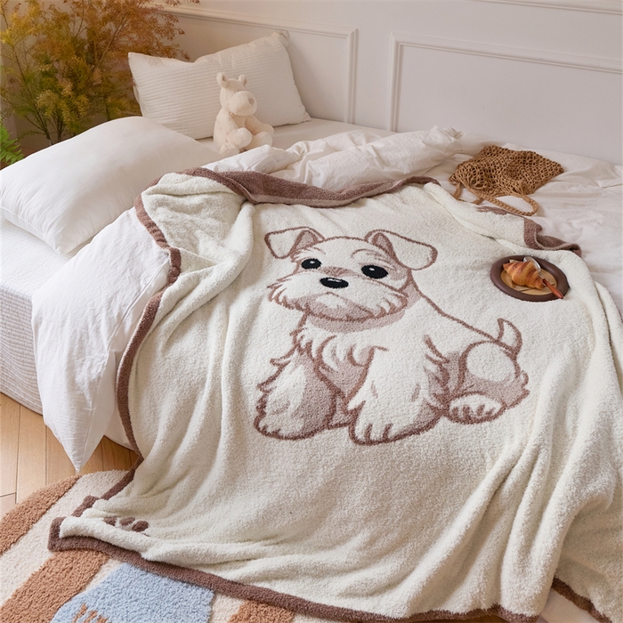 91家纺网 家纺一手货源 找家纺 暖绵绵2025新款半边绒涤纶混纺毯子抱枕套 狗狗四小只-鲁哈斯