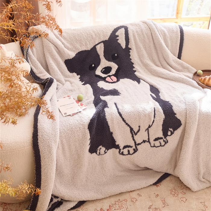 91家纺网 家纺一手货源 找家纺 暖绵绵2025新款半边绒涤纶混纺毯子抱枕套 狗狗四小只-淘迪
