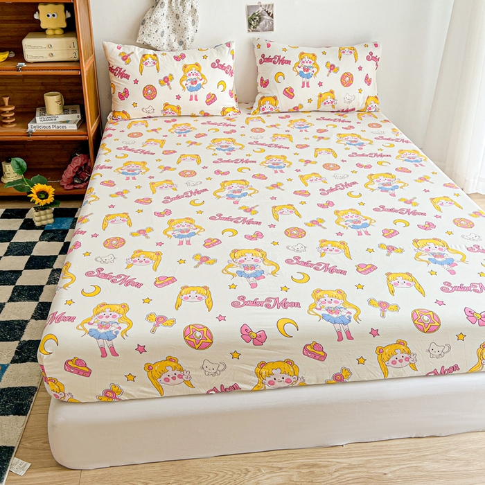 91家纺网 家纺一手货源 找家纺 罗亿家纺 2025新款卡通水洗云朵棉110g单床笠 美少女