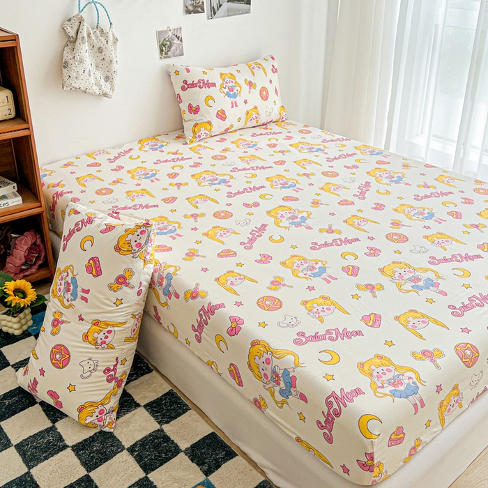 91家纺网 家纺一手货源 找家纺 罗亿家纺 2025新款卡通水洗云朵棉110g单床笠 美少女