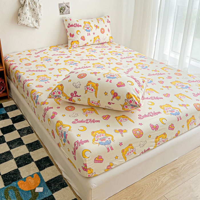 91家纺网 家纺一手货源 找家纺 罗亿家纺 2025新款卡通水洗云朵棉110g单床笠 美少女