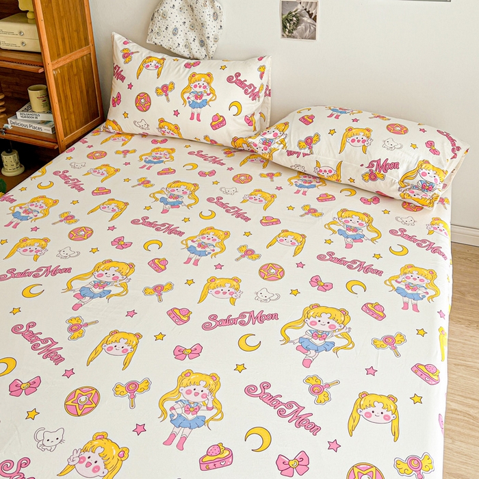 91家纺网 家纺一手货源 找家纺 罗亿家纺 2025新款卡通水洗云朵棉110g单床笠 美少女