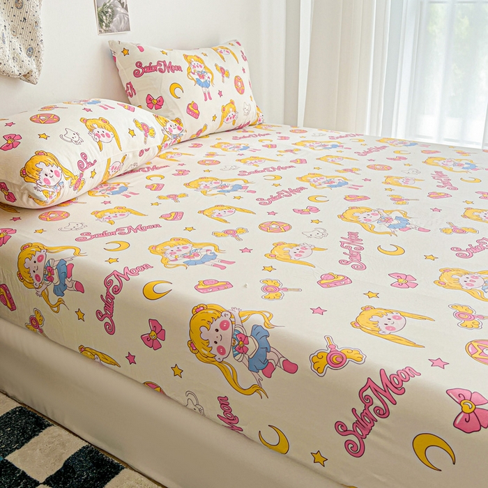 91家纺网 家纺一手货源 找家纺 罗亿家纺 2025新款卡通水洗云朵棉110g单床笠 美少女