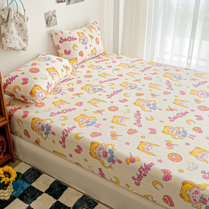 91家纺网 家纺一手货源 找家纺 罗亿家纺 2025新款卡通水洗云朵棉110g单床笠 美少女