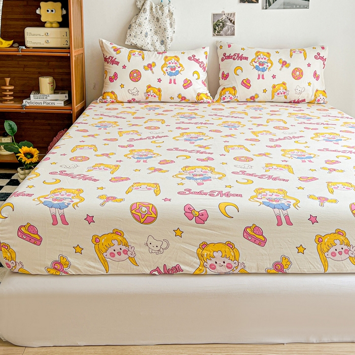 91家纺网 家纺一手货源 找家纺 罗亿家纺 2025新款卡通水洗云朵棉110g单床笠 美少女