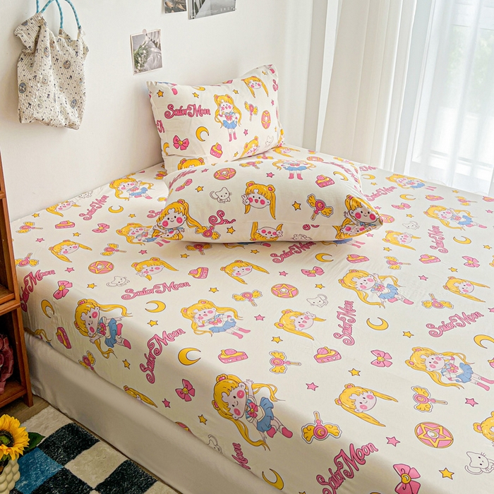 91家纺网 家纺一手货源 找家纺 罗亿家纺 2025新款卡通水洗云朵棉110g单床笠 美少女