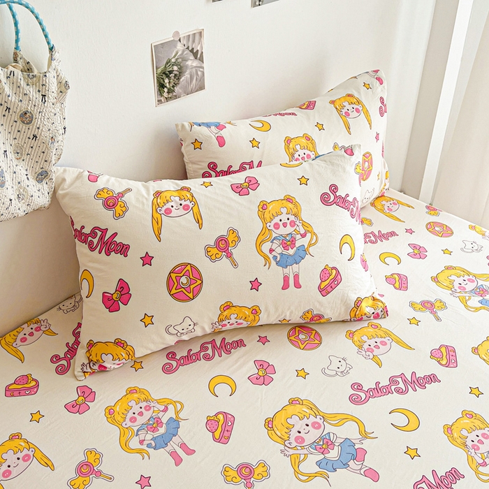 91家纺网 家纺一手货源 找家纺 罗亿家纺 2025新款卡通水洗云朵棉110g单床笠 美少女