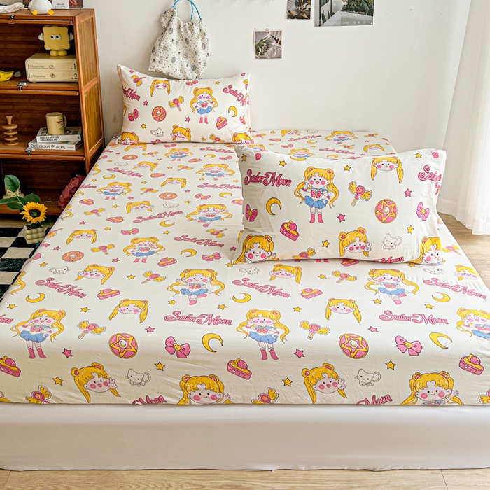 91家纺网 家纺一手货源 找家纺 罗亿家纺 2025新款卡通水洗云朵棉110g单床笠 美少女