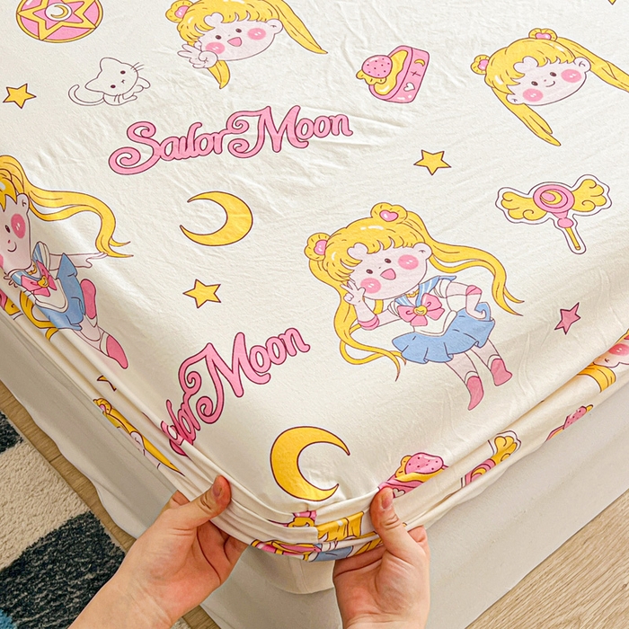 91家纺网 家纺一手货源 找家纺 罗亿家纺 2025新款卡通水洗云朵棉110g单床笠 美少女