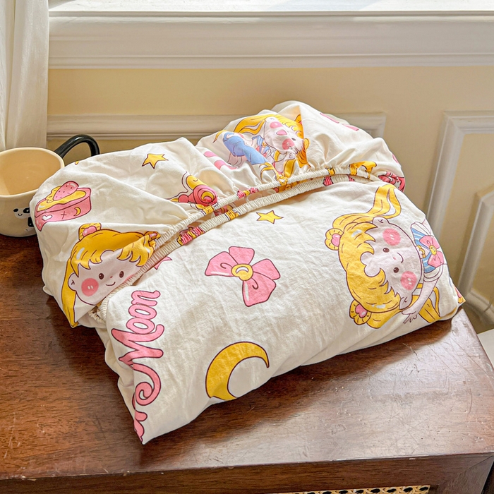 91家纺网 家纺一手货源 找家纺 罗亿家纺 2025新款卡通水洗云朵棉110g单床笠 美少女