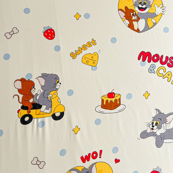 91家纺网 家纺一手货源 找家纺 罗亿家纺 2025新款卡通水洗云朵棉110g单床笠 小猫和小鼠