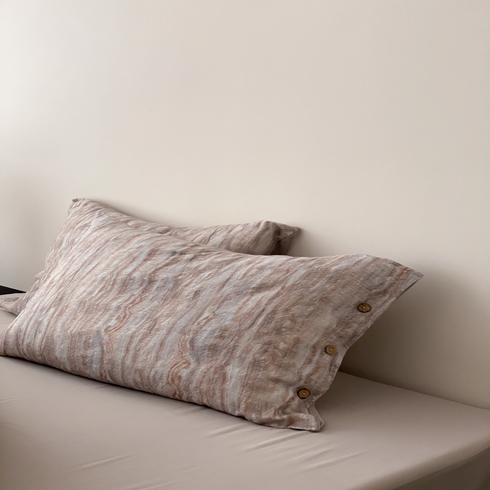 91家纺网 家纺一手货源 找家纺 （总）赫帛 2025新款数码印花皱皱纱60支全棉双层纱四件套-云屿沁棕