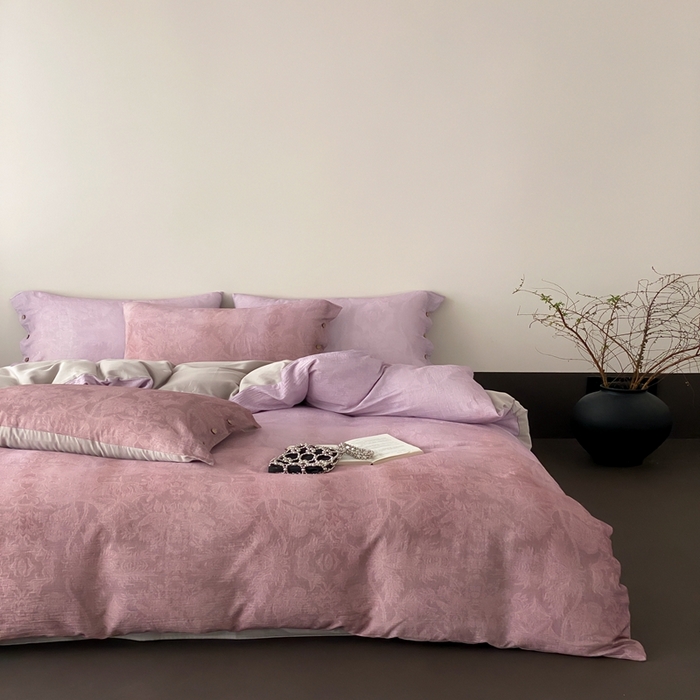 91家纺网 家纺一手货源 找家纺 （总）赫帛 2025新款数码印花皱皱纱60支全棉双层纱四件套-鸢尾织物