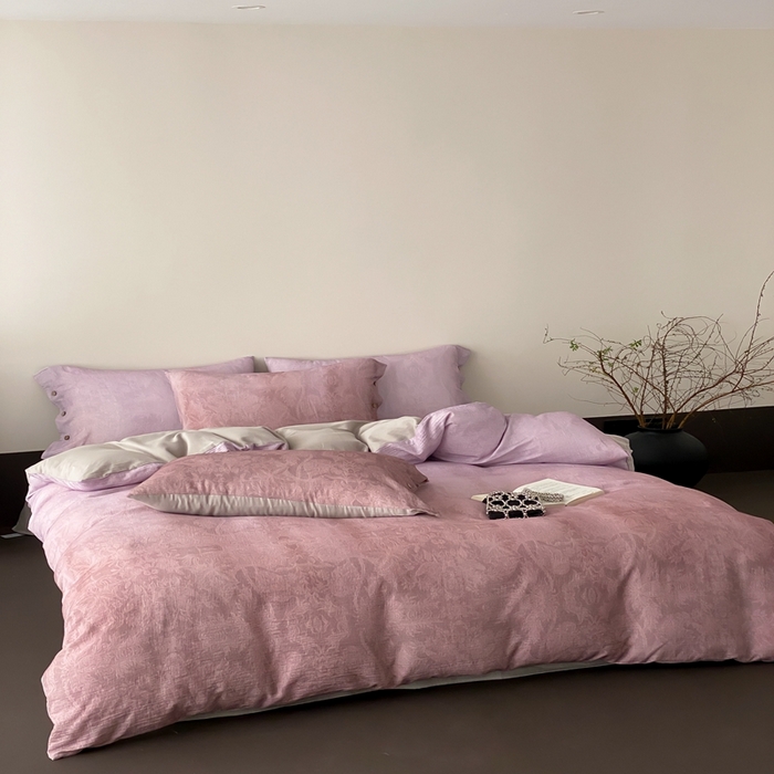 91家纺网 家纺一手货源 找家纺 （总）赫帛 2025新款数码印花皱皱纱60支全棉双层纱四件套-鸢尾织物