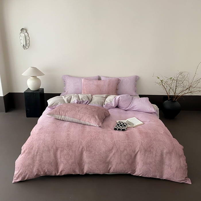 （总）赫帛 2025新款数码印花皱皱纱60支全棉双层纱四件套-鸢尾织物