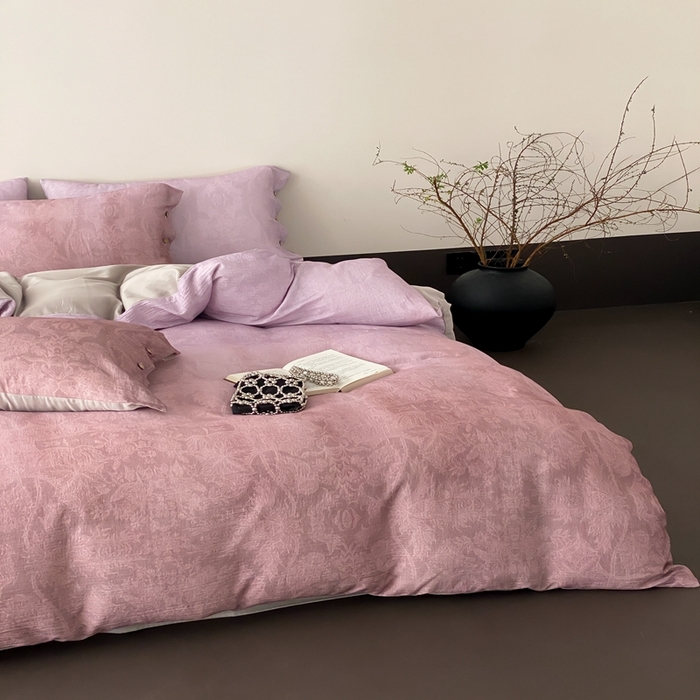 91家纺网 家纺一手货源 找家纺 （总）赫帛 2025新款数码印花皱皱纱60支全棉双层纱四件套-鸢尾织物