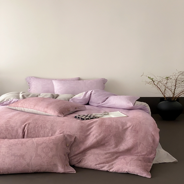 91家纺网 家纺一手货源 找家纺 （总）赫帛 2025新款数码印花皱皱纱60支全棉双层纱四件套-鸢尾织物