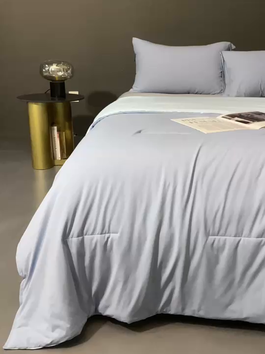 91家纺网 家纺一手货源 找家纺 朵美2025新款恒温深睡夏被含精致礼品袋 马卡龙-谷蓝