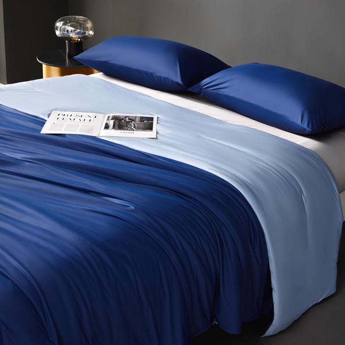 91家纺网 家纺一手货源 找家纺 朵美2025新款恒温深睡夏被含精致礼品袋 亚朵-深睡蓝