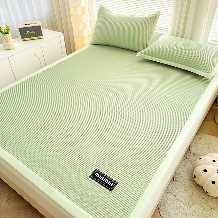 91家纺网 家纺一手货源 找家纺 如一 2025新款A类PE冰豆豆复合三明治凉席时尚款 时尚-莫奈绿