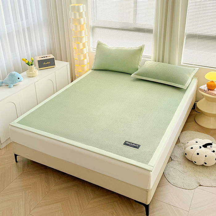 91家纺网 家纺一手货源 找家纺 如一 2025新款A类PE冰豆豆复合三明治凉席时尚款 时尚-莫奈绿