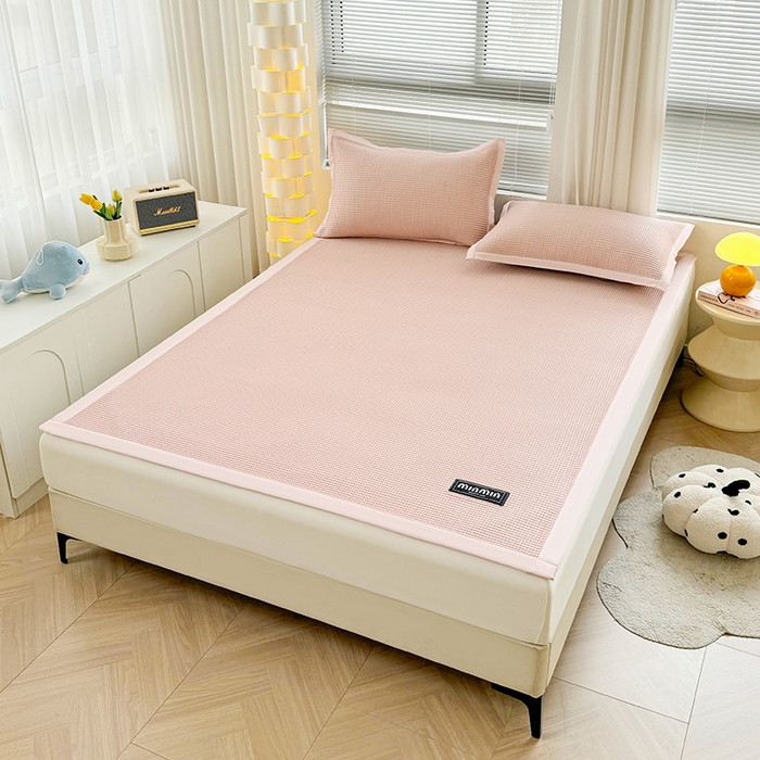 91家纺网 家纺一手货源 找家纺 如一 2025新款A类PE冰豆豆复合三明治凉席时尚款 时尚-蜜桃粉