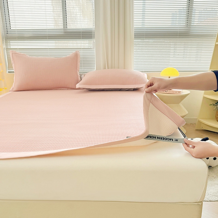 91家纺网 家纺一手货源 找家纺 如一 2025新款A类PE冰豆豆复合三明治凉席时尚款 时尚-蜜桃粉