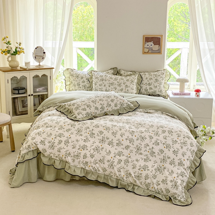 91家纺网 家纺一手货源 找家纺 米柳2025新款水洗棉床盖四件套 山奈