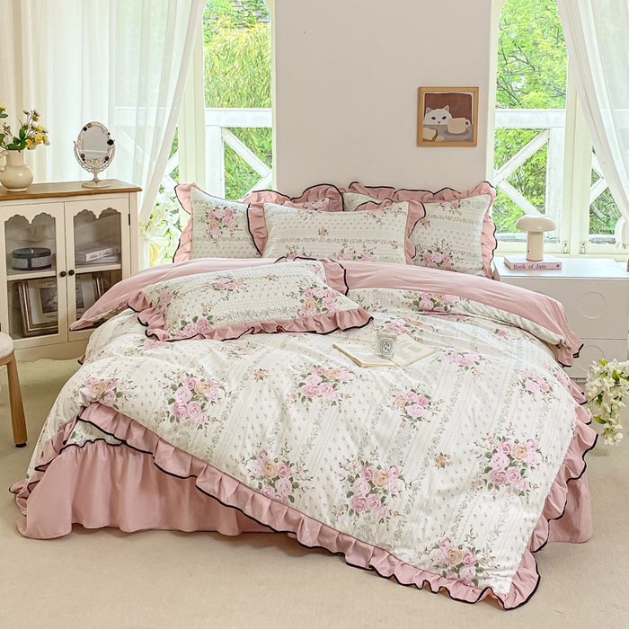 米柳2025新款水洗棉床盖四件套 花非花