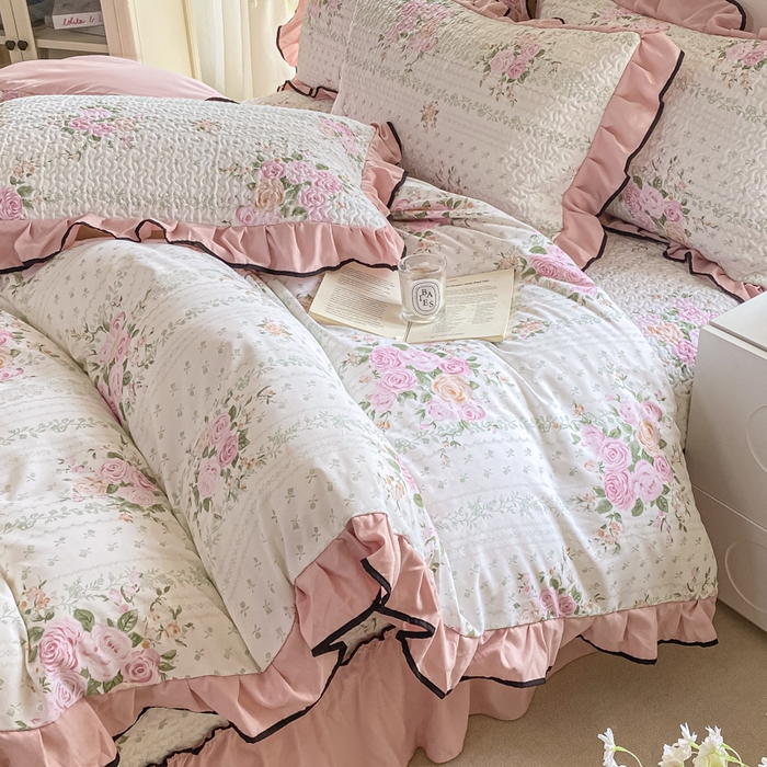 91家纺网 家纺一手货源 找家纺 米柳2025新款水洗棉床盖四件套 花非花