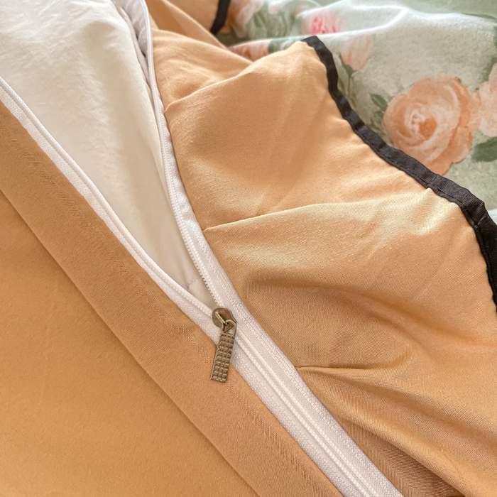 91家纺网 家纺一手货源 找家纺 米柳2025新款水洗棉床盖四件套 花语