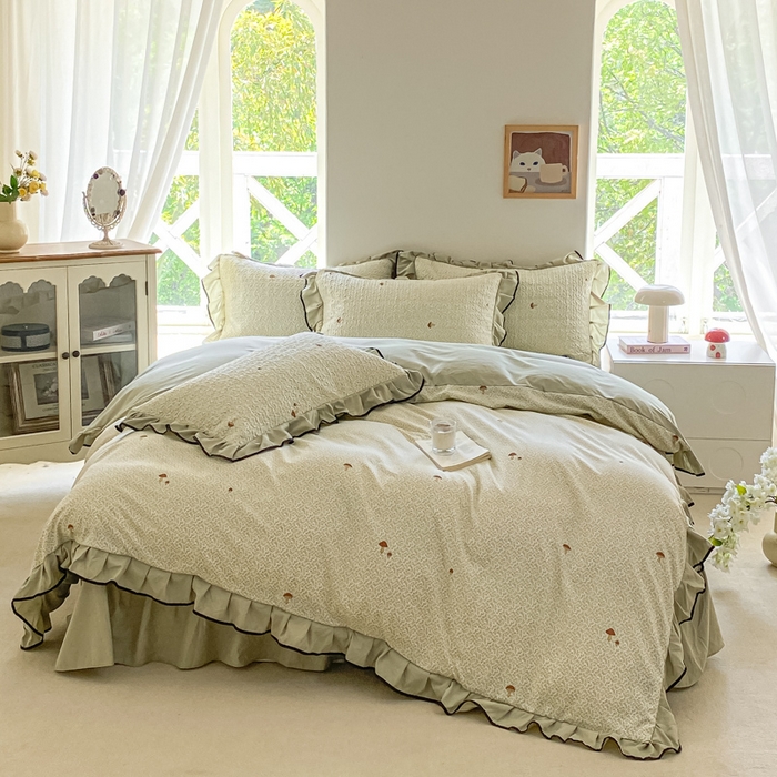 米柳2025新款水洗棉床盖四件套 蘑菇淘淘